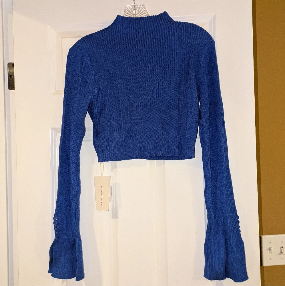 Blue Crop Mock Neck Sweater - Picture 2 of 2